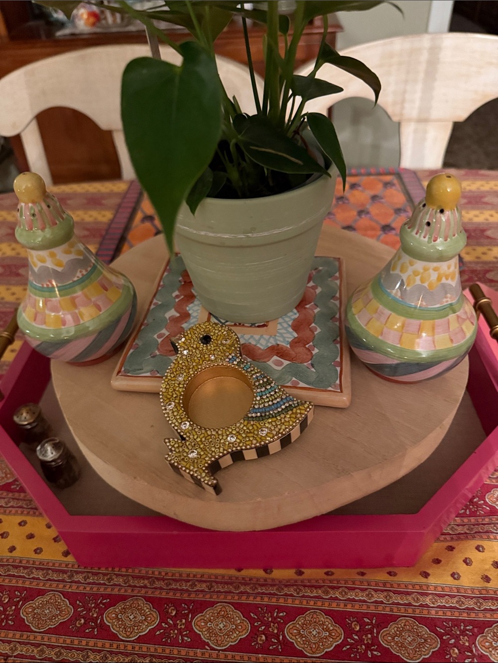 MacKenzie Childs tea light Beaded Bird Tealight Holder - Yellow Multicolor Accen